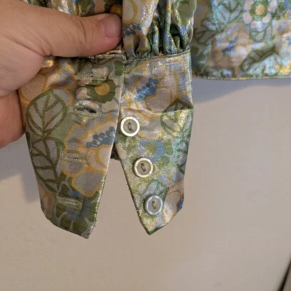 Disco Queen xs Vibrant Metalshine Blouse w/Puff Sleeves 70's Vibe - Picture 5 of 9